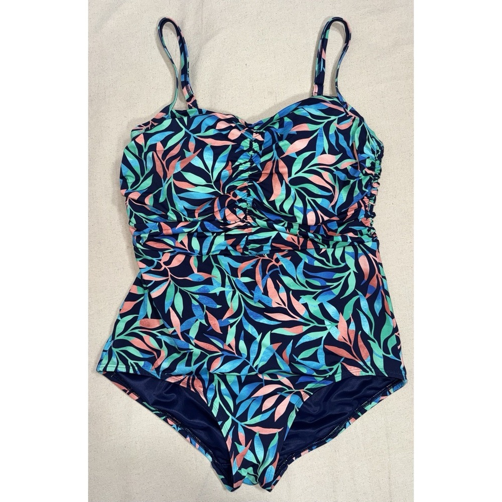 Lands End Sz 12 Tummy Control Leaf Floral One Piece Swimsuit Tropical Rtl $110
